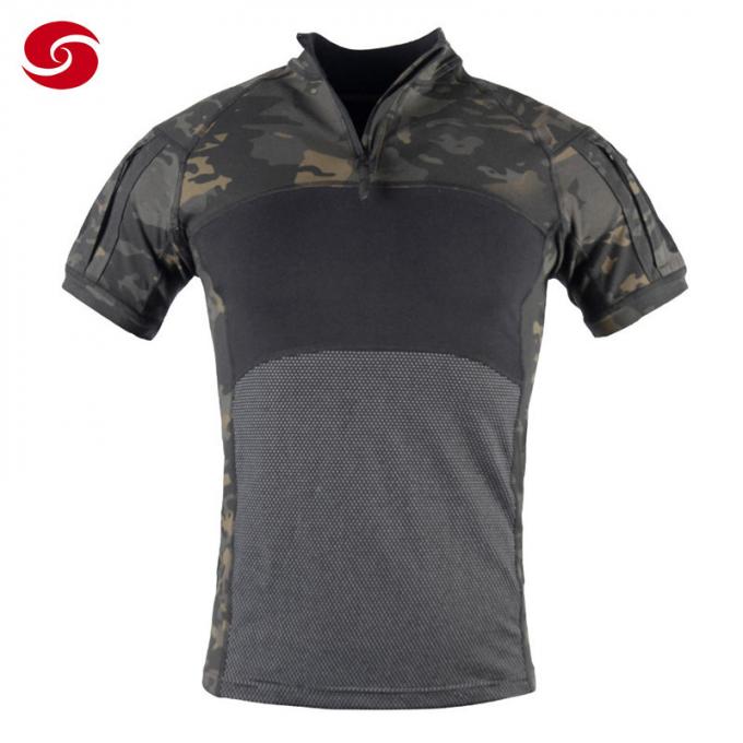 Stand-Kragen-Breathable Mesh Military-T-Shirt mit Reißverschluss